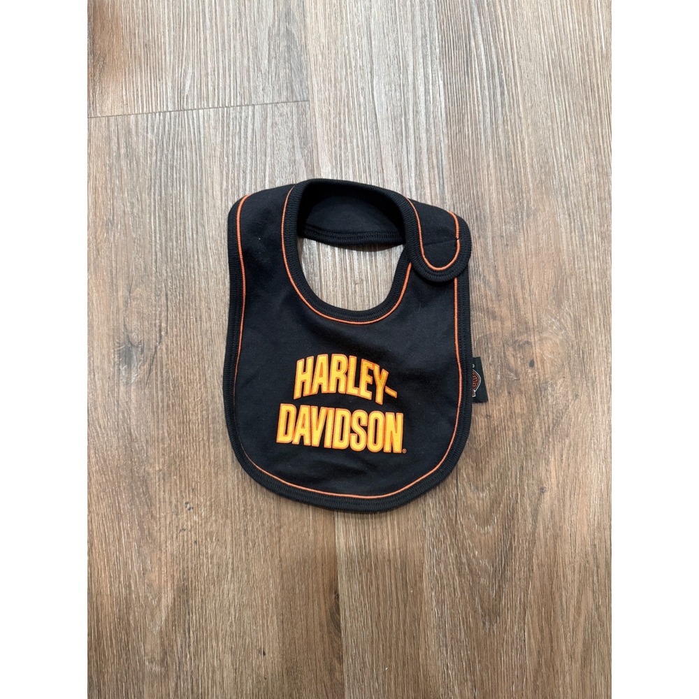 Harley-Davidson Baby Bib Black Orange Logo Biker 12-18 Months Cotton Blend